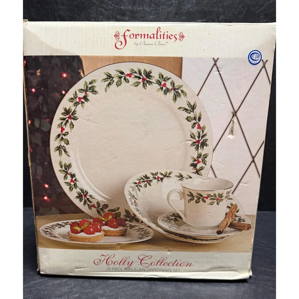 VTG-Set of 20 Formalities by Baum Bros Holly Dinner Plates–Christmas Dinnerware